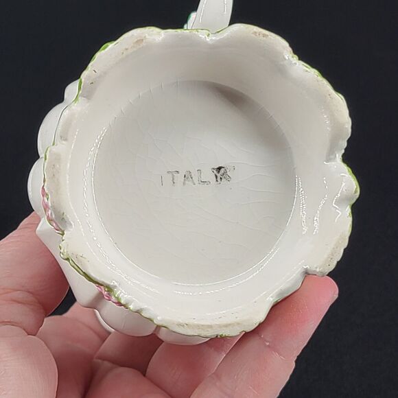 Vintage White Porcelain Cream Sugar Set Pink Strawberries Hand Painted Italy - Picture 5 of 11